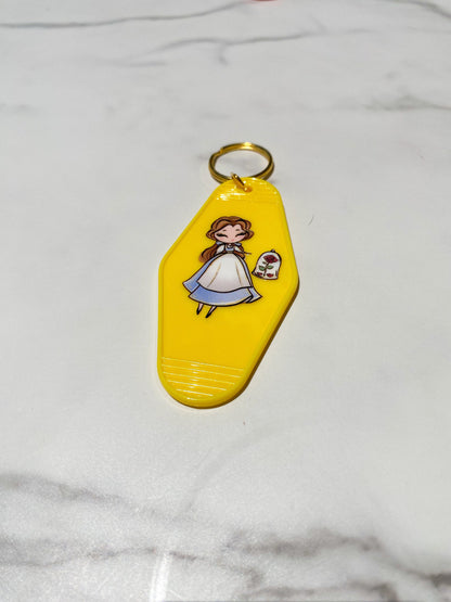 Motel Keychain: Yellow Belle and Rose with Letter Initial Charm