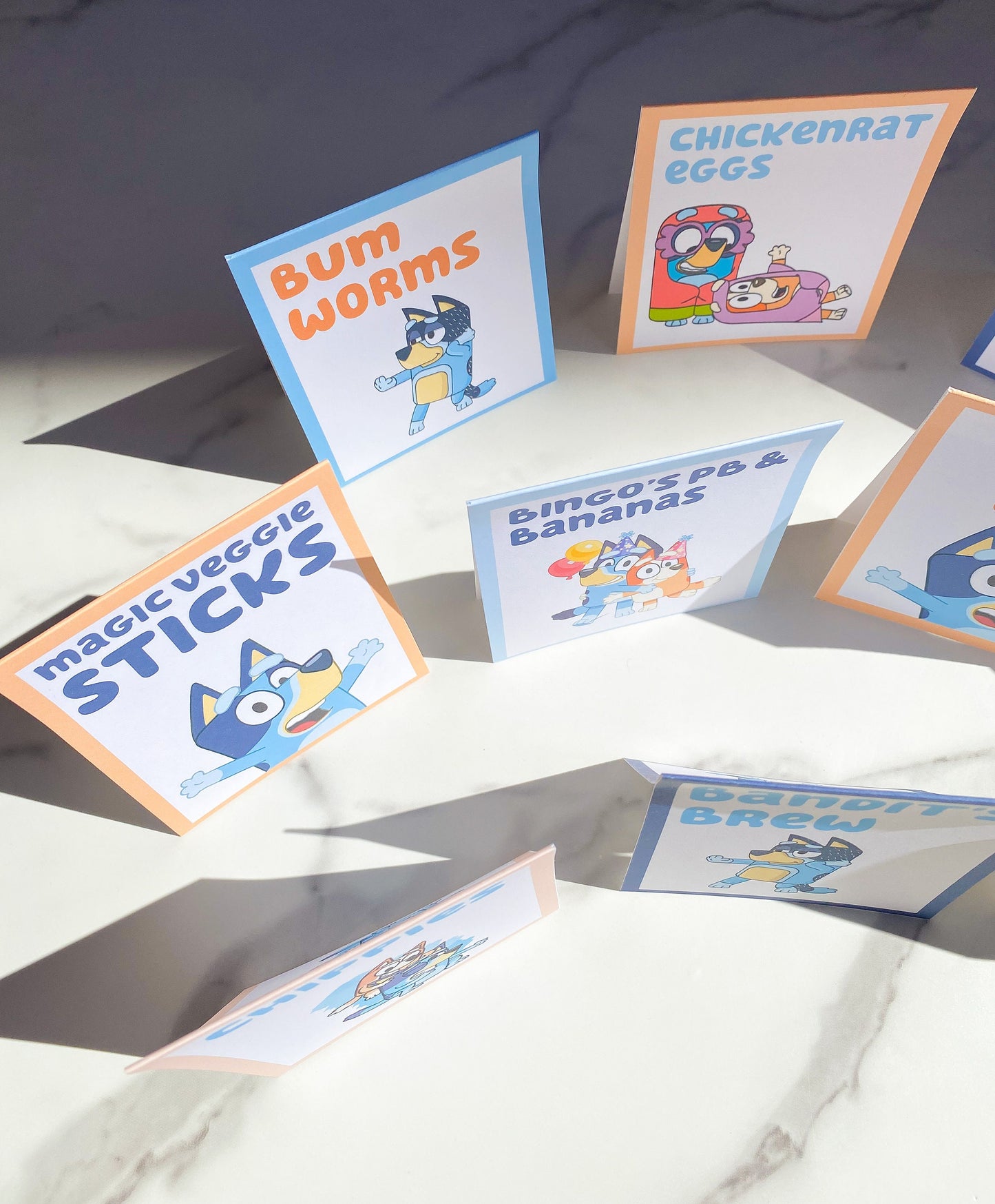 Printed Food Beverage Tent Cards: Bluey Birthday