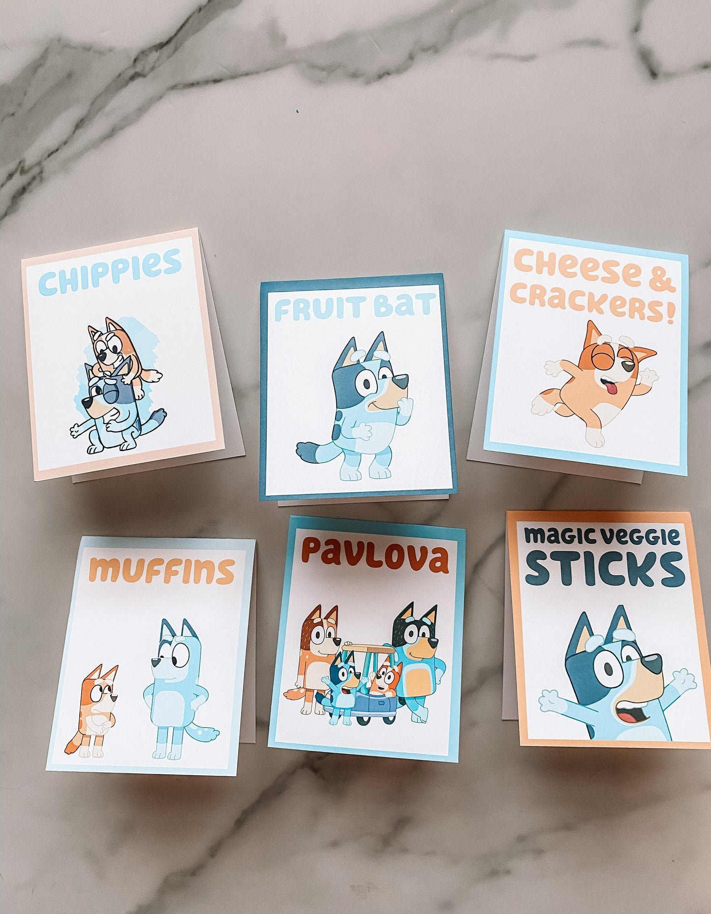 Printed Food Beverage Tent Cards: Bluey Birthday