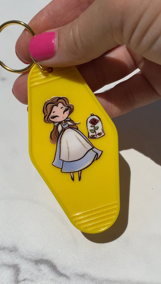 Motel Keychain: Yellow Belle and Rose with Letter Initial Charm