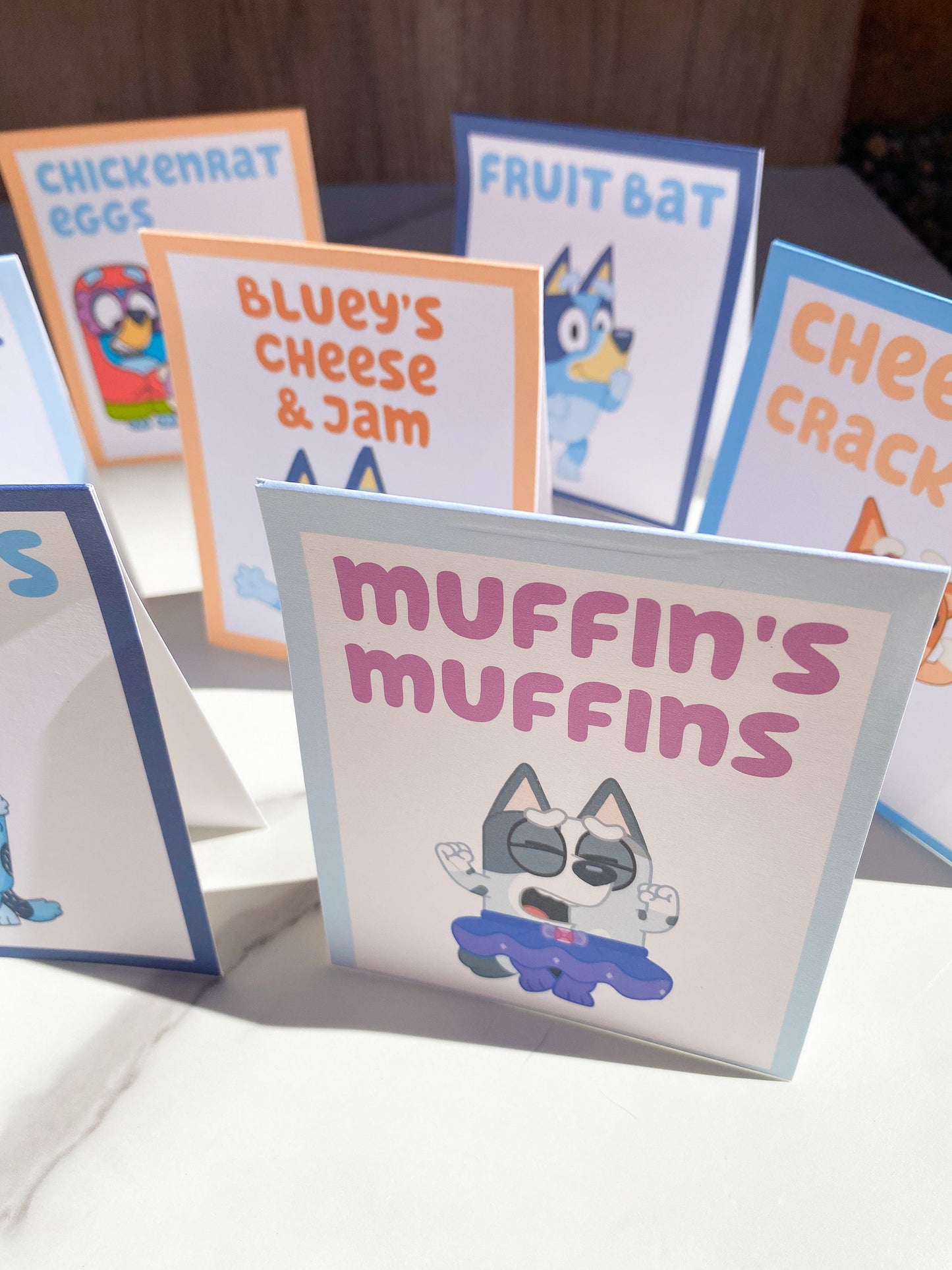 Printed Food Beverage Tent Cards: Bluey Birthday