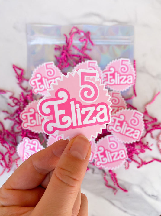 Stickers: Circle Custom Die Cut Sticker with Name and Age, Pink or Blue