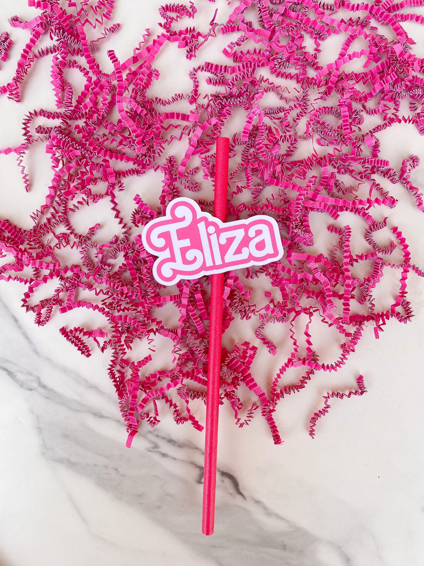 Party Favor Printed Drink Straw Toppers: Girly Pink Custom with Name