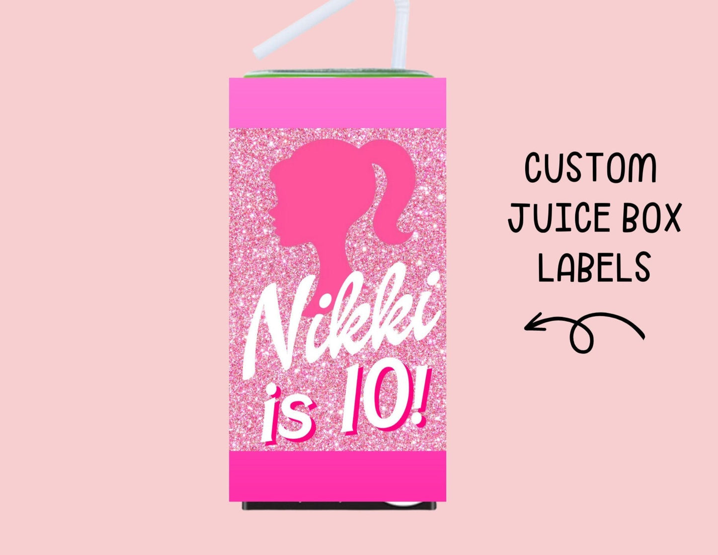Birthday Pink Barbie Juice Box Labels Printed Party Favors: Custom with Name