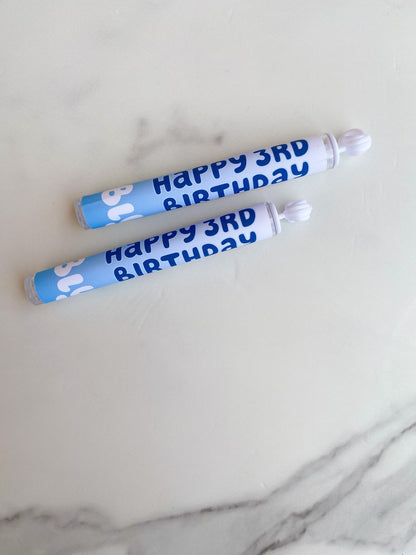 Blue Birthday Dogs Party Favor Bubbles: Custom with Name