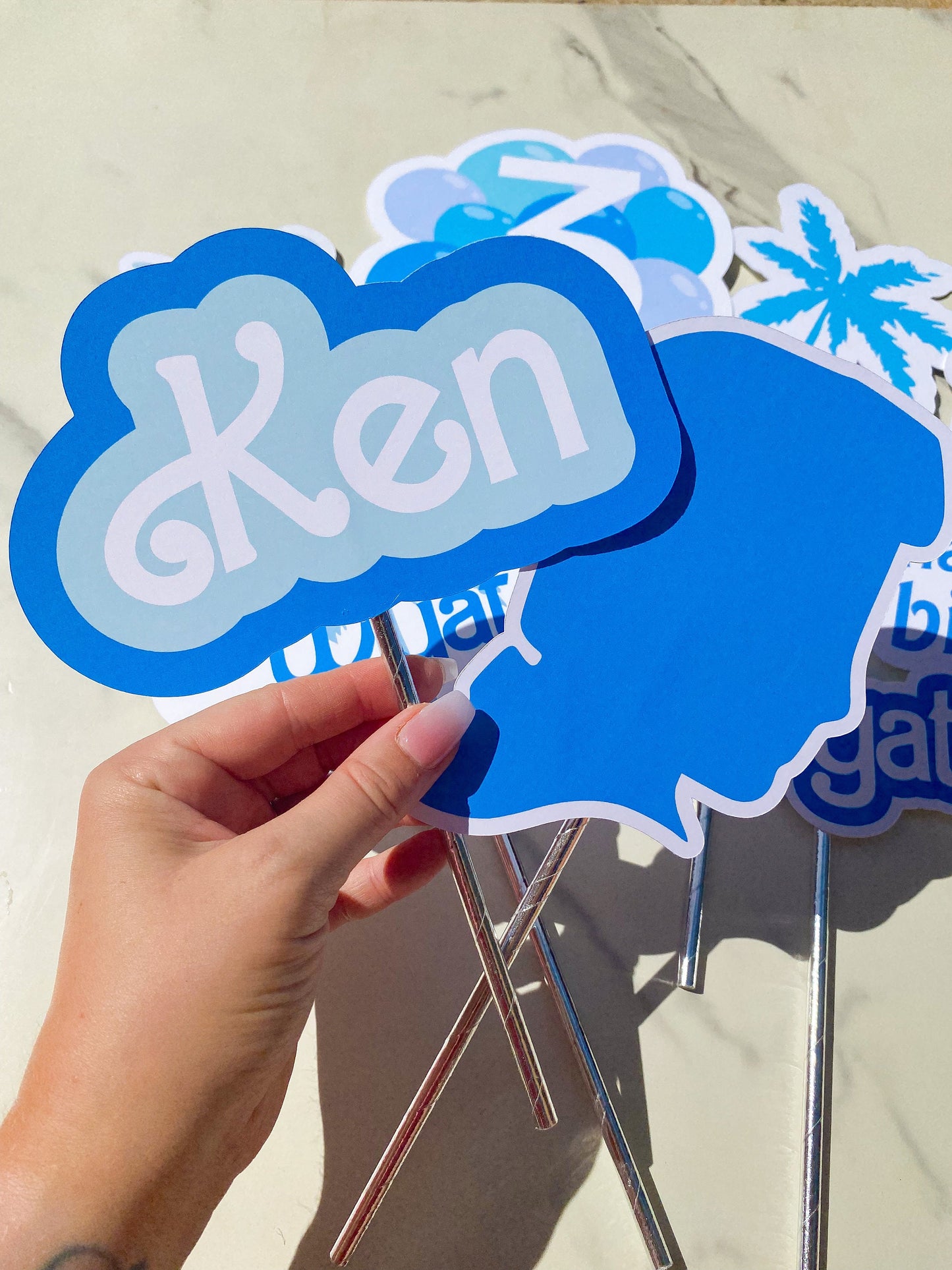 Party Decorations Printed Photo Props: Blue Custom with Name