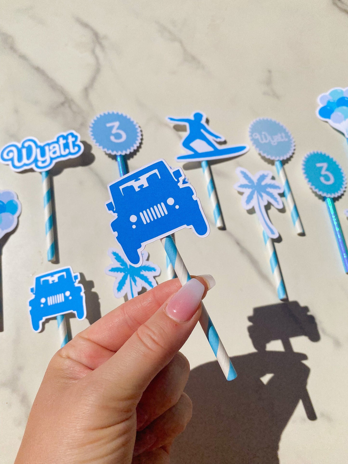 Cupcake Toppers: Blue Surfer Boy Custom with Name and Age