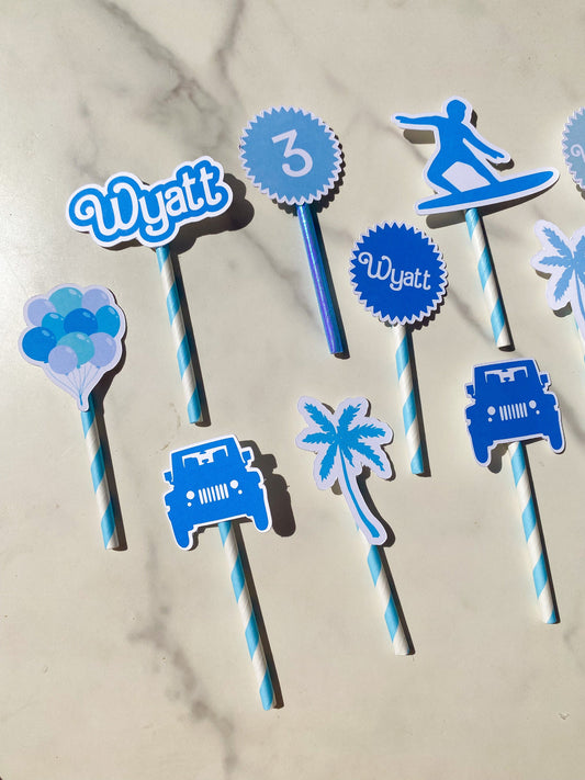 Cupcake Toppers: Blue Surfer Boy Custom with Name and Age
