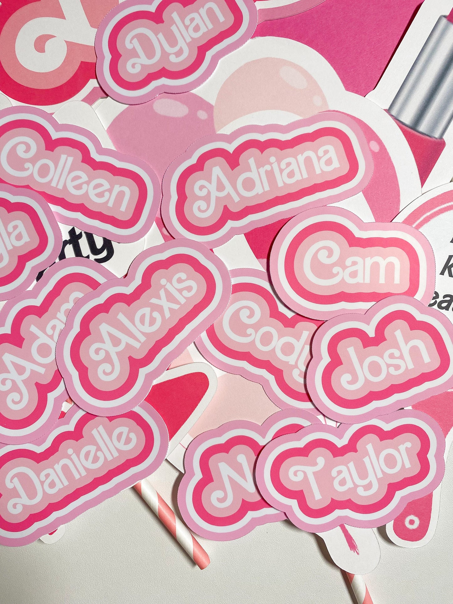 Bulk Set of Custom Name Outline Stickers, Pink or Blue