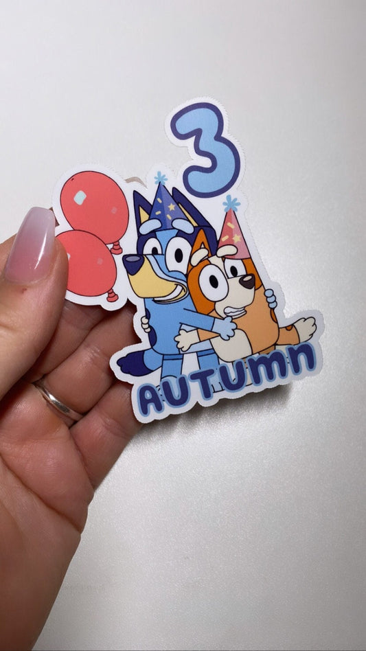 Blue Birthday Dogs Custom with Name and Age Die Cut Sticker