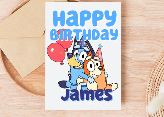 Custom Printed 5x7 Birthday Card: Blue Birthday Dogs