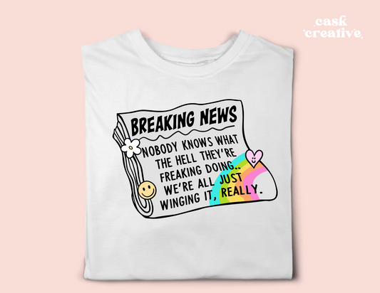 Funny Adult T-shirt and Tote Bags: Breaking News