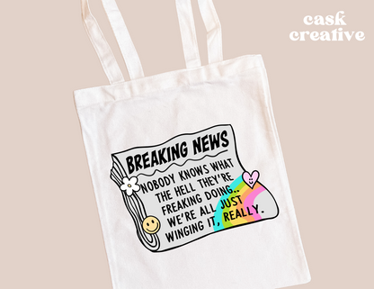 Funny Adult T-shirt and Tote Bags: Breaking News