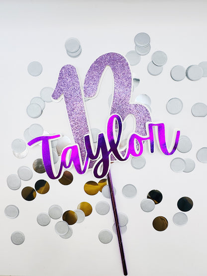 Name Cake Topper: Custom - Layered Foil Glitter