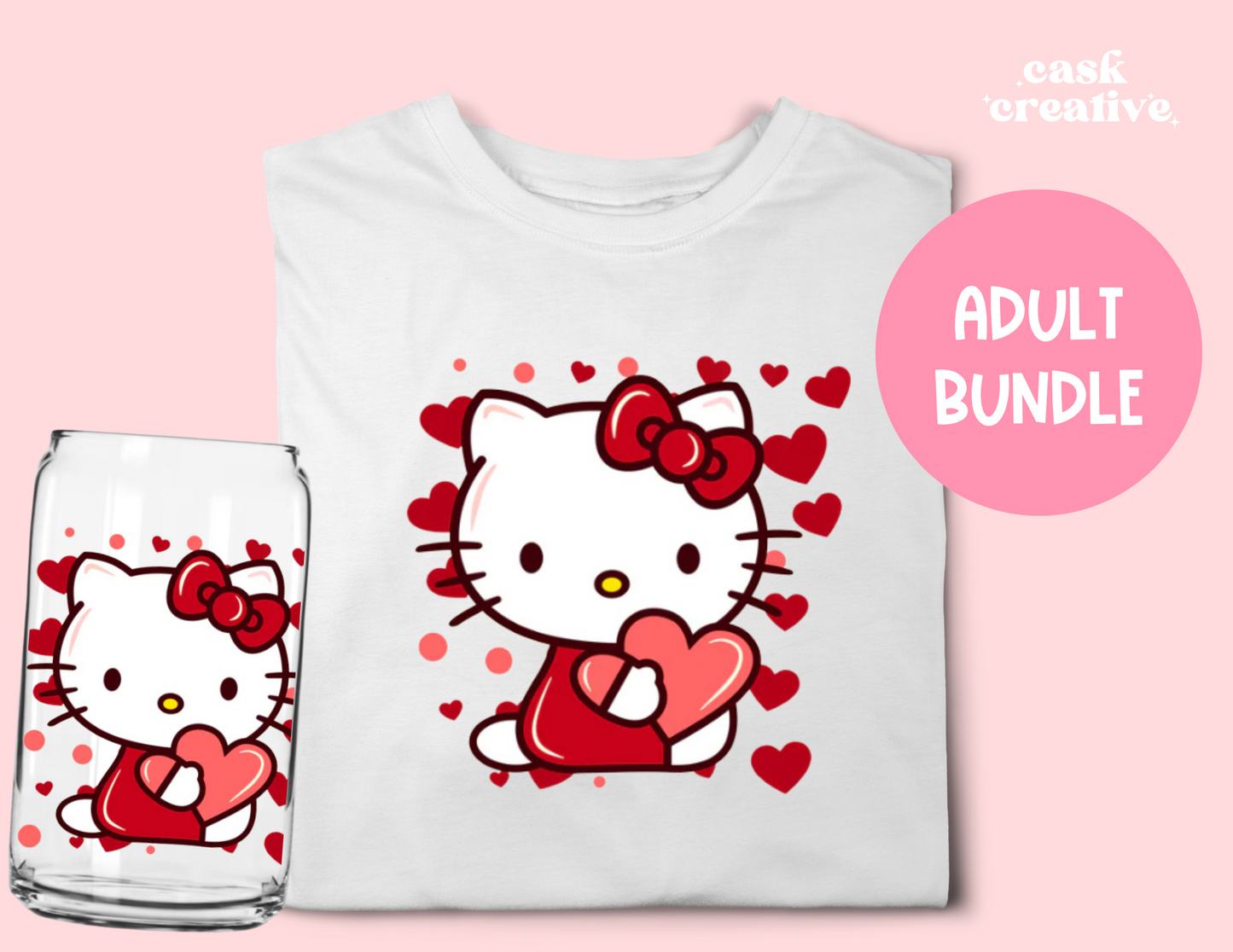 Youth and Adult 2 Item Bundle: Valentine's Day Kitty Hearts