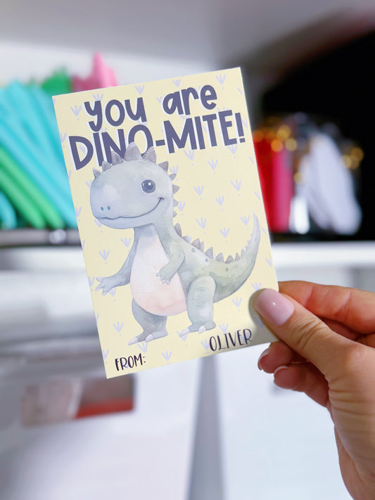 Printed Scratch Off Kids Classroom Valentine's Day Cards: You Are Dino-Mite Dinosaur