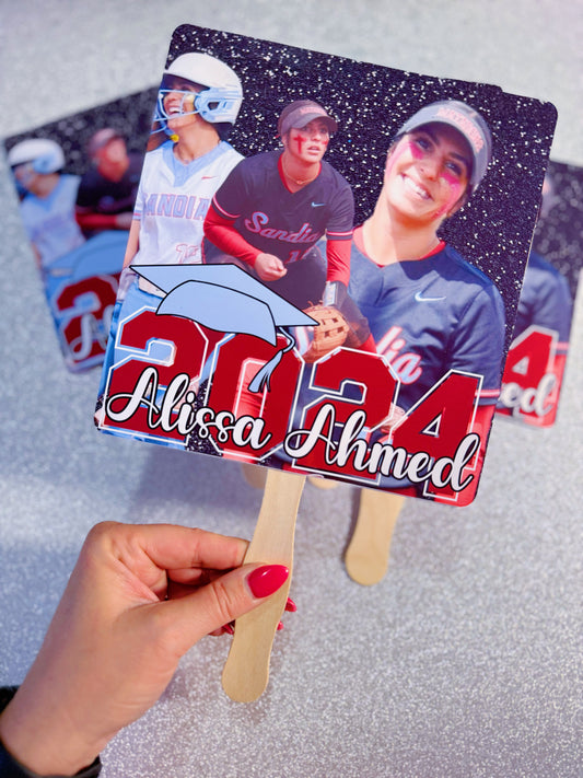 Graduation Printed Photo Fans Double Sided - Custom Design