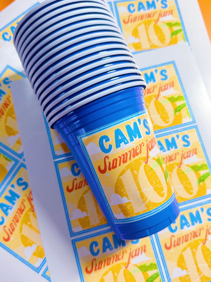 Plastic Party Drink Cups with Labels: Custom - ANY THEME