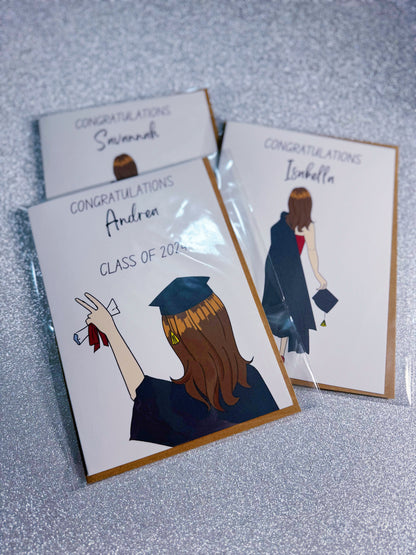 Printed 5x7 Folded Illustration Card: Graduation Girl