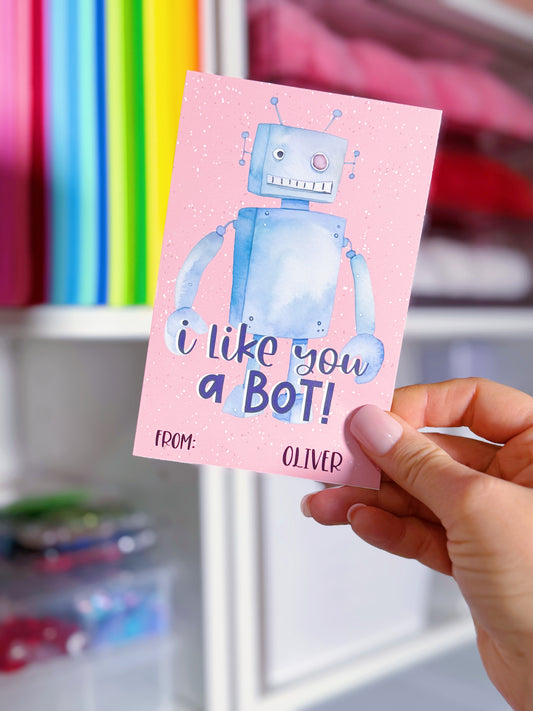 Printed Scratch Off Kids Classroom Valentine's Day Cards: I Like You A Bot