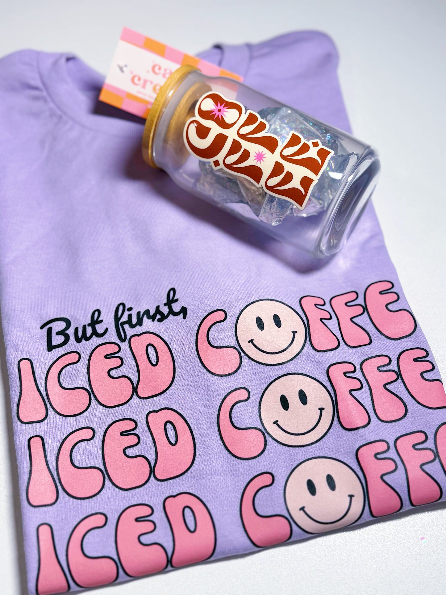 SALE Adult T-shirt and Glass Cup with Lid: Coffee