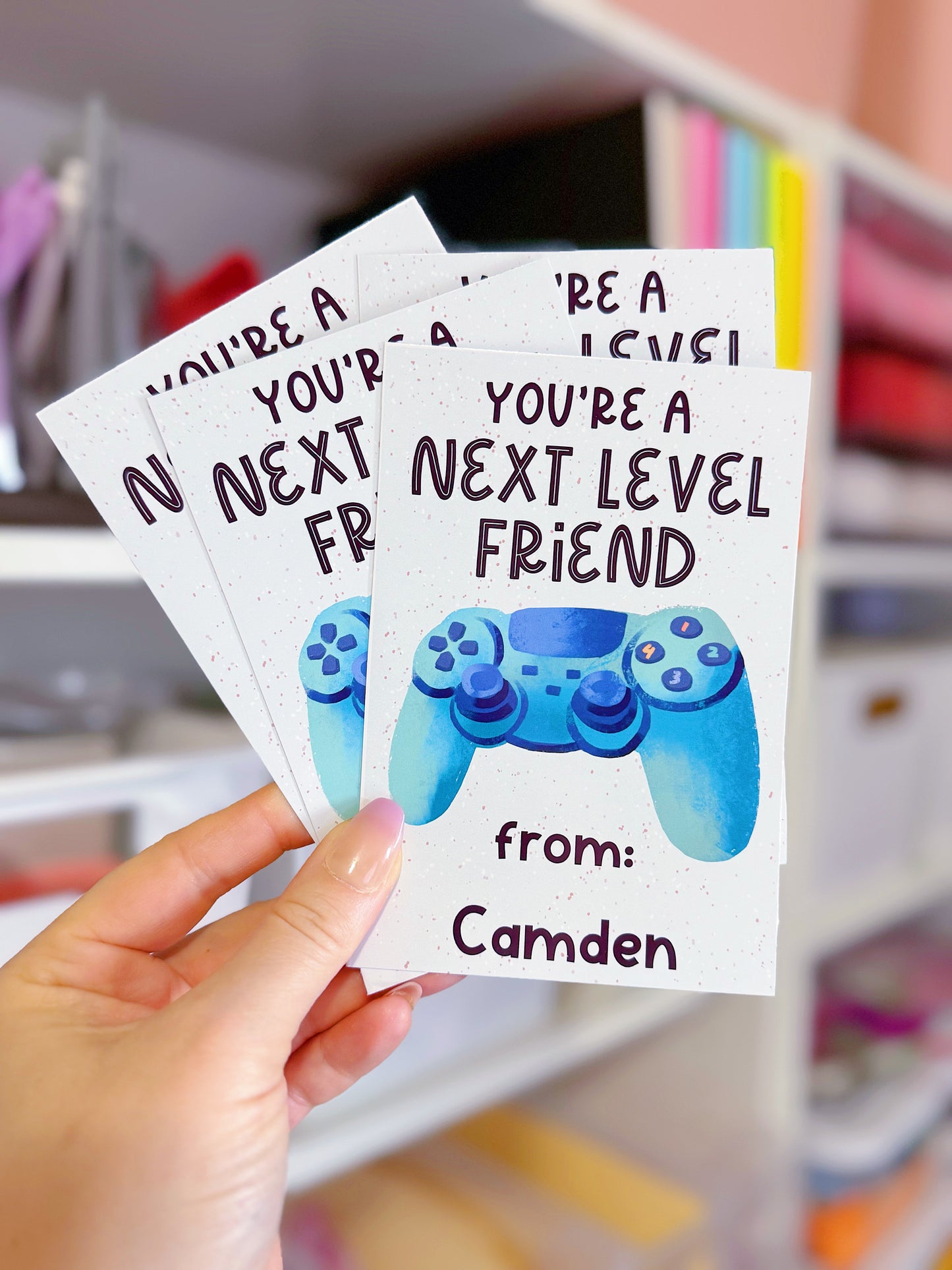 Printed Scratch Off Kids Classroom Valentine's Day Cards: Next Level Friend Gaming