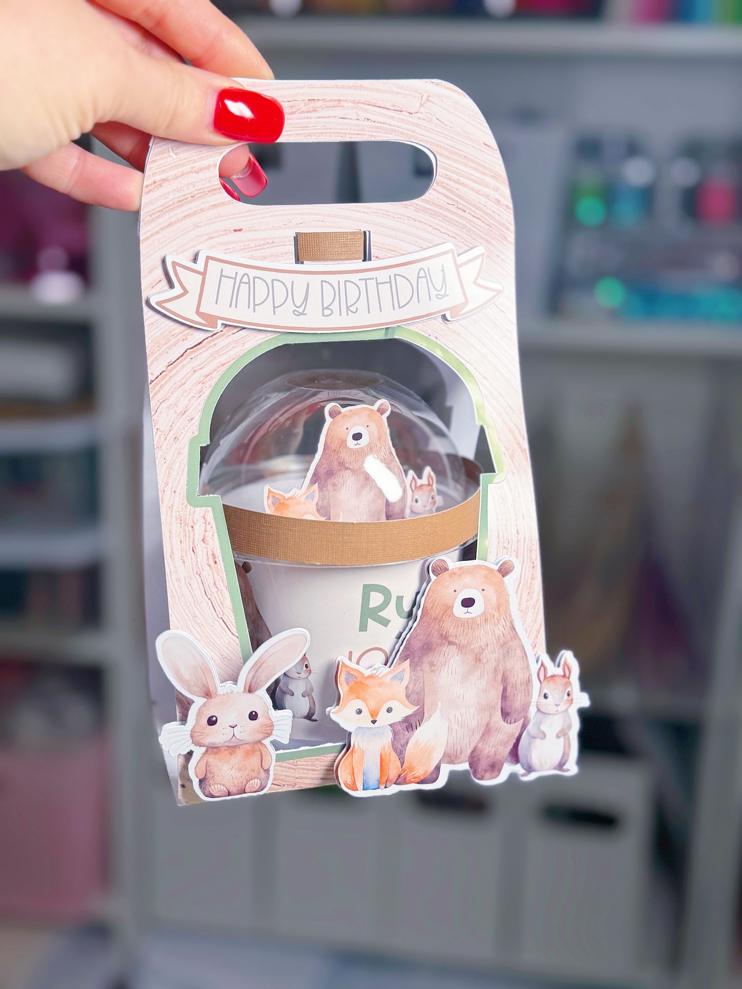 Woodland Animals Party Favor Dome Shaker Cup with Open Bag Handle