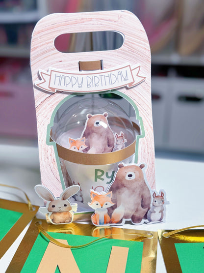 Woodland Animals Party Favor Dome Shaker Cup with Open Bag Handle