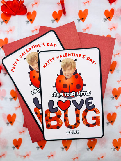 Valentine's Day Cards with Photo Love Bug: Set of 10 Custom Printed Cards Party Favors