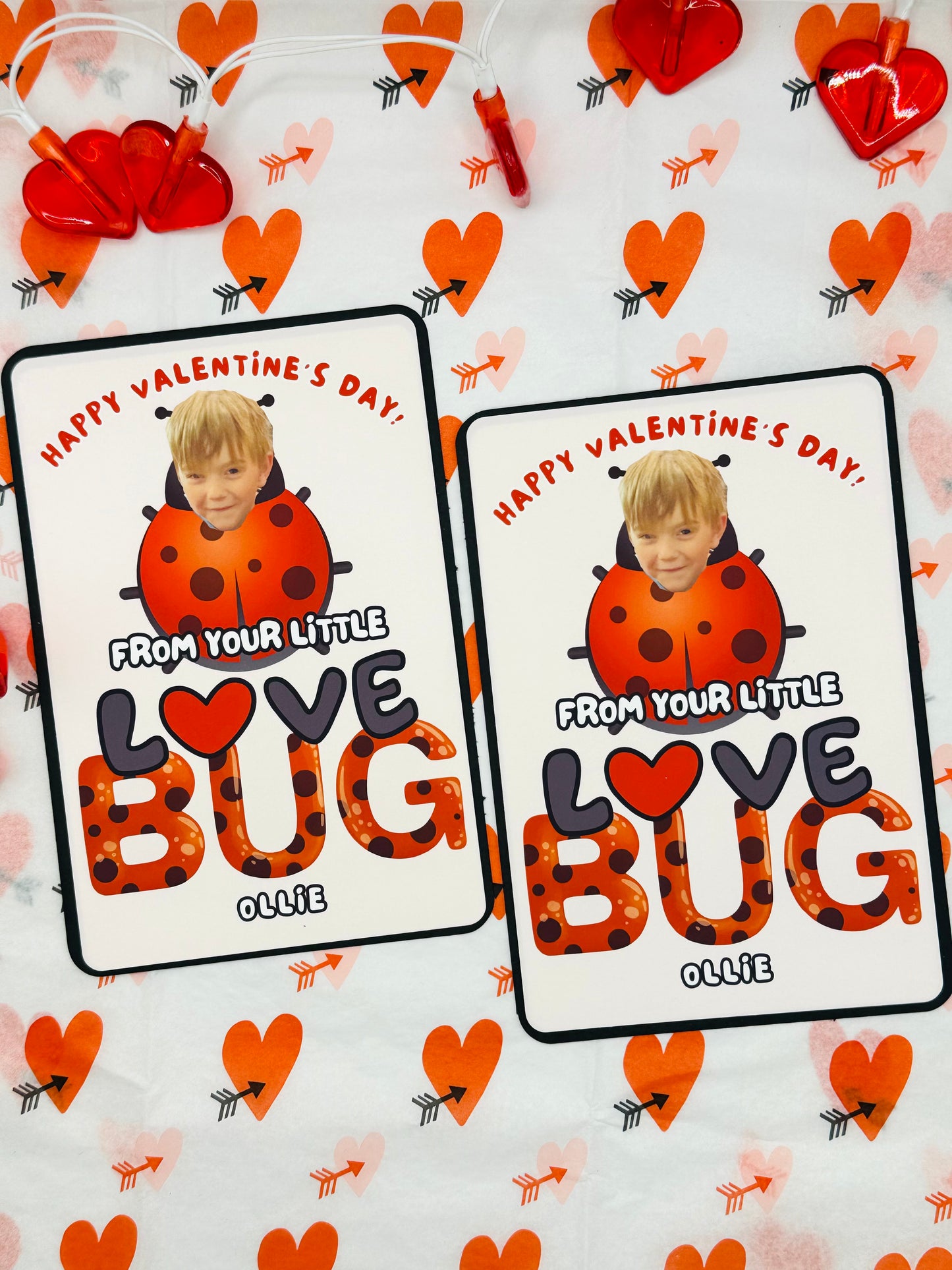 Valentine's Day Cards with Photo Love Bug: Set of 10 Custom Printed Cards Party Favors