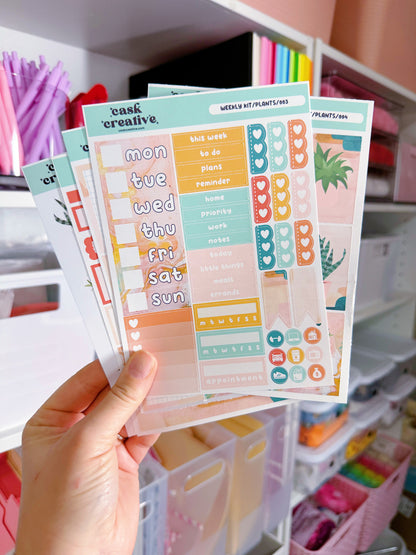 Planner Stickers: Green and Pink Plants Weekly Planner Sticker Kit