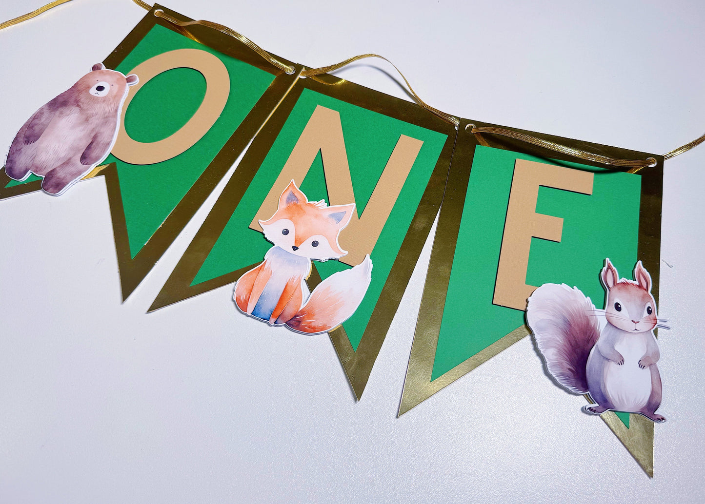 Woodland Animals Highchair Banner "ONE" First Birthday