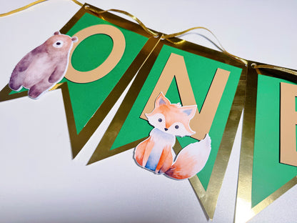 Woodland Animals Highchair Banner "ONE" First Birthday