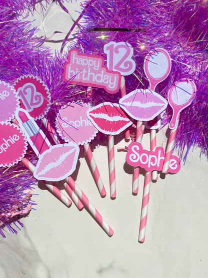 Printed Cupcake Toppers: Girly Pink Custom - ANY THEME