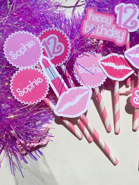 Printed Cupcake Toppers: Girly Pink Custom - ANY THEME