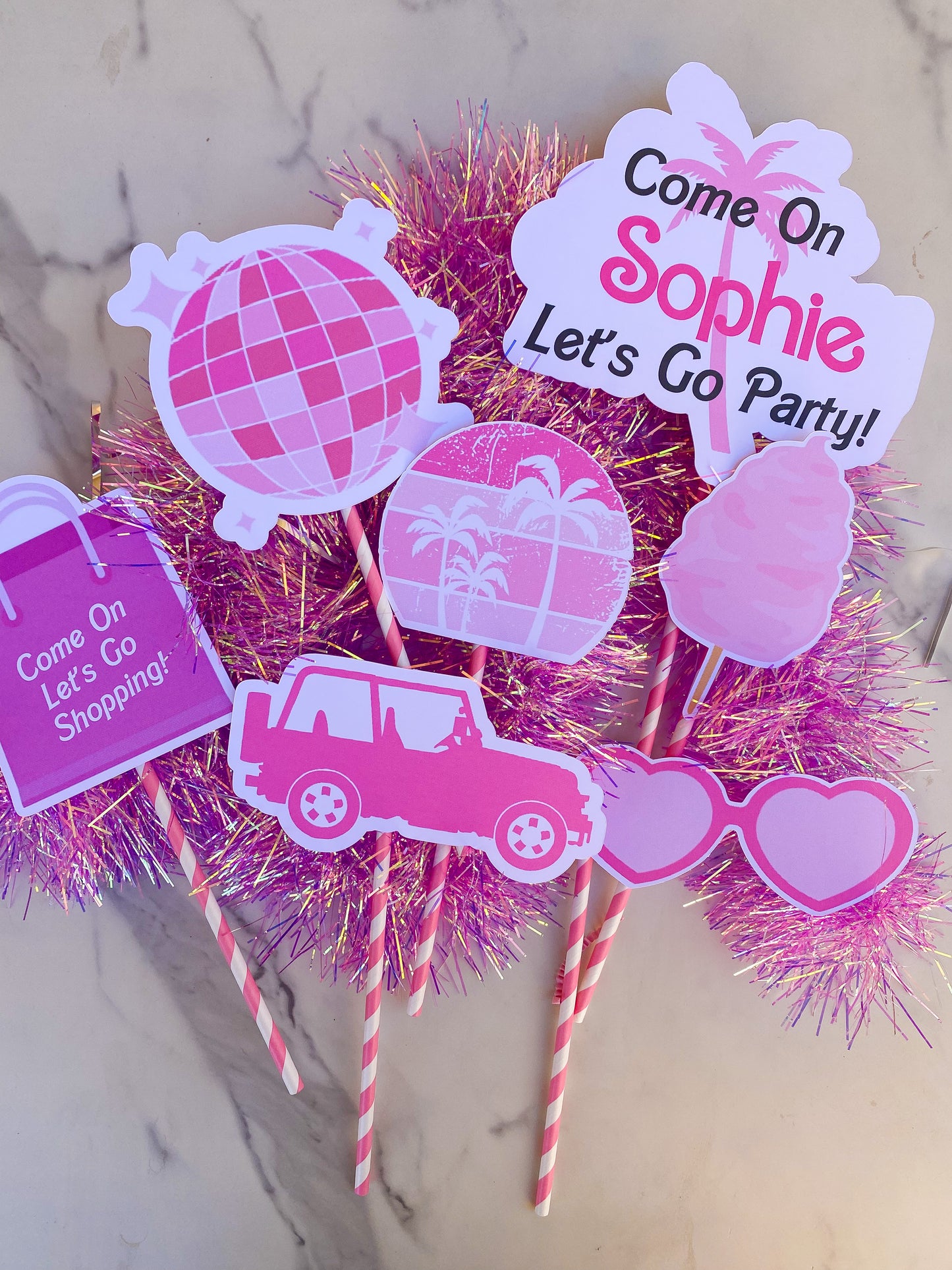 Party Decorations Printed Photo Props: Girly Pink Custom with Name