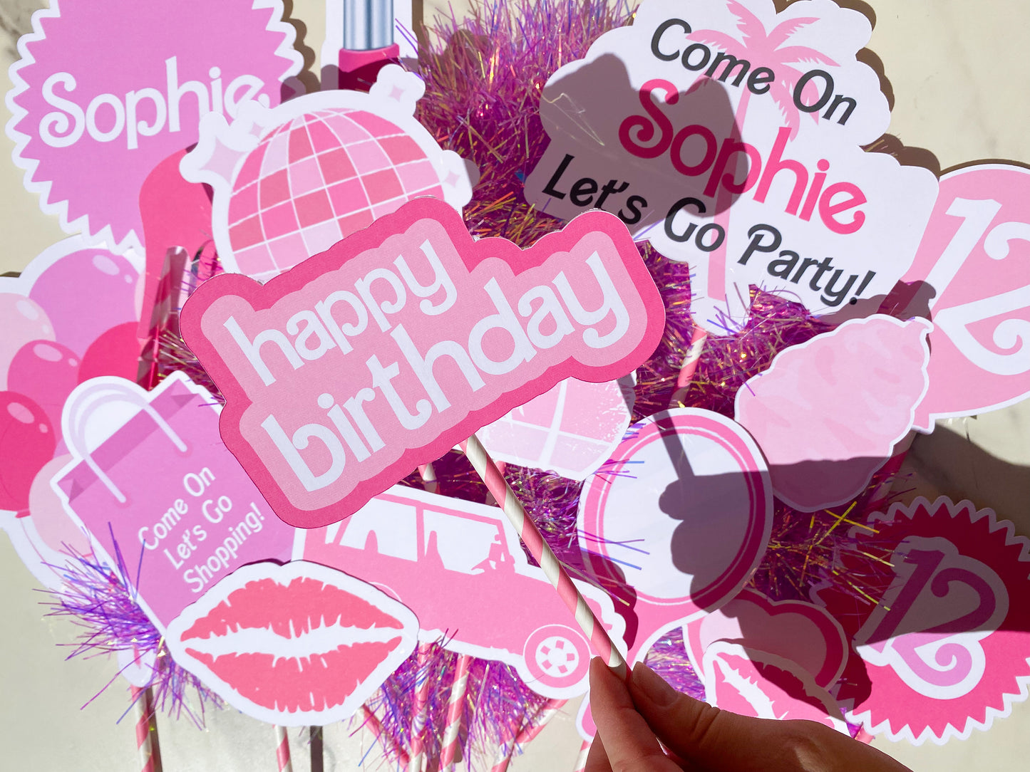 Party Decorations Printed Photo Props: Girly Pink Custom with Name