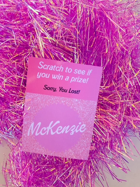 Party Favors: Custom Wording Scratch off Card Girly Pink Glitter