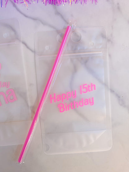 Drink Pouches with Straws Party Favors: Custom with Name