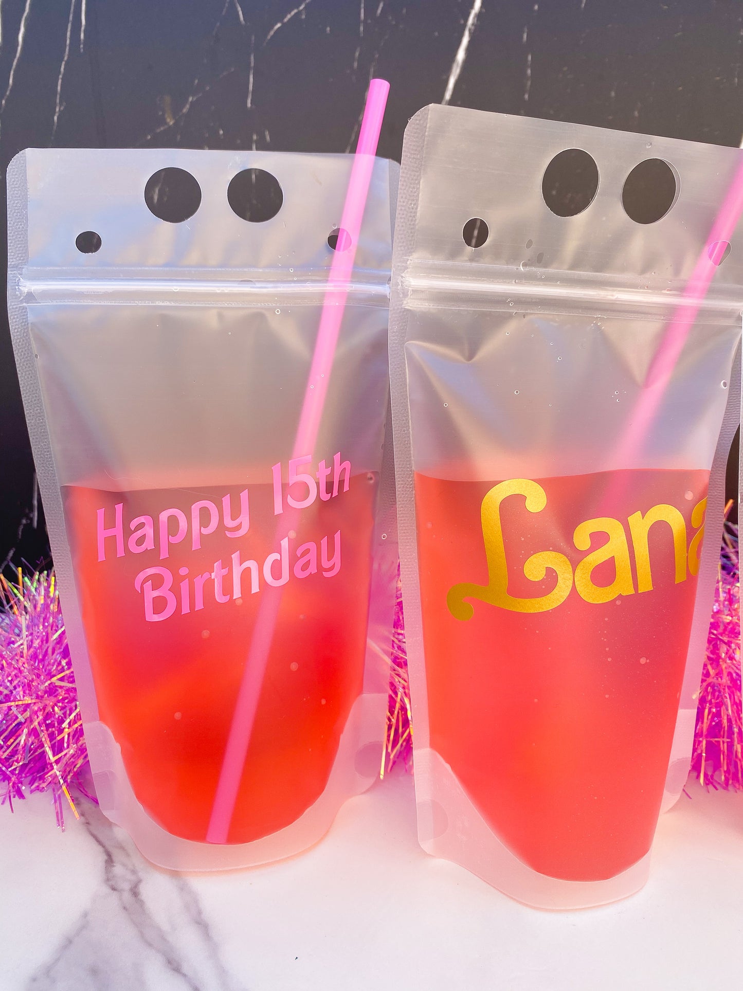 Drink Pouches with Straws Party Favors: Custom with Name