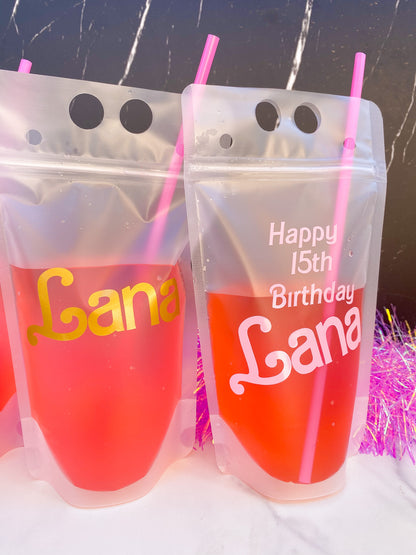 Drink Pouches with Straws Party Favors: Custom with Name