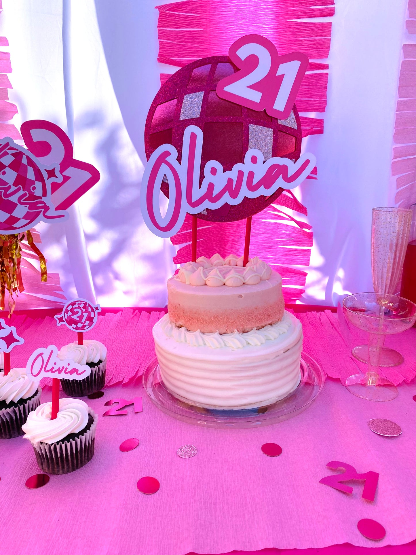 Pink Disco Birthday Cake Topper: Custom with Name and Age