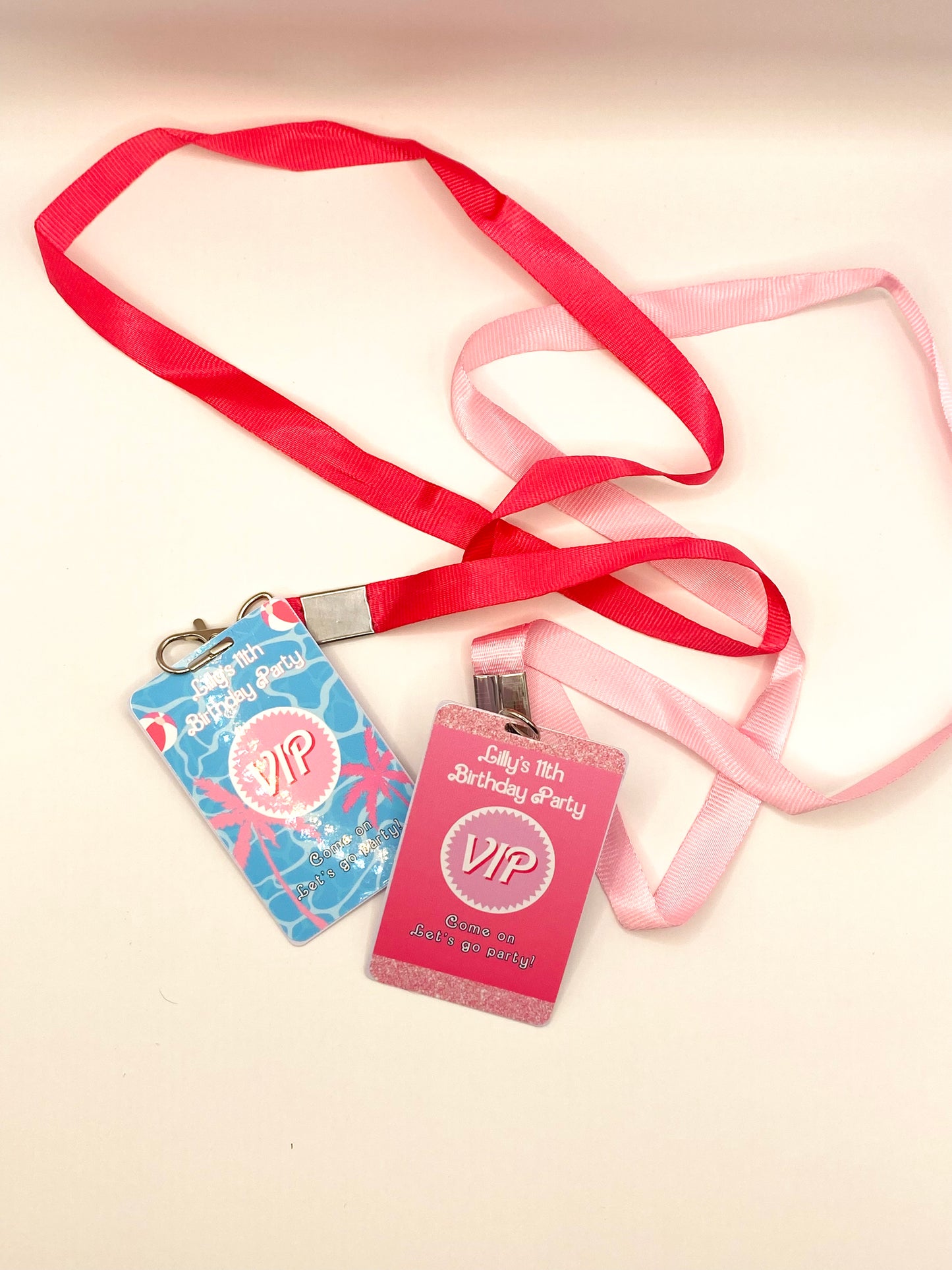 Party Favors: Girly Pink Glitter Custom VIP Pass with Lanyard