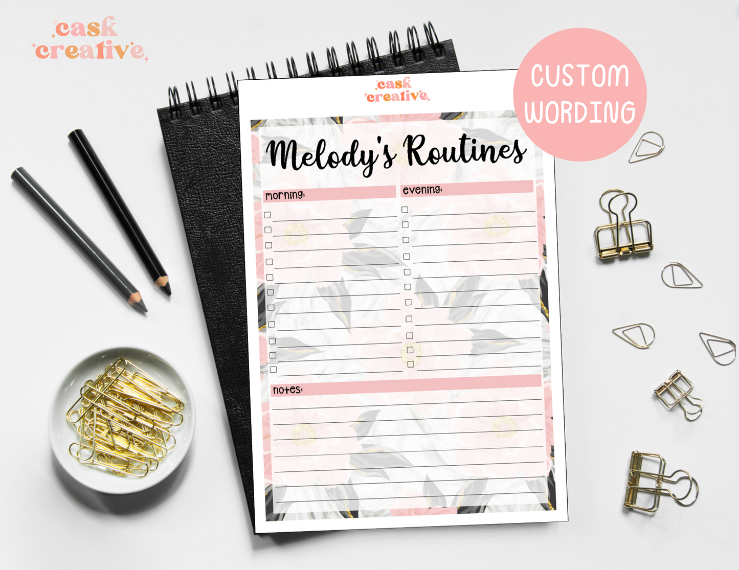 Custom Wording Routine Tracker Planner Sticker: Full Size Sticker Sheet