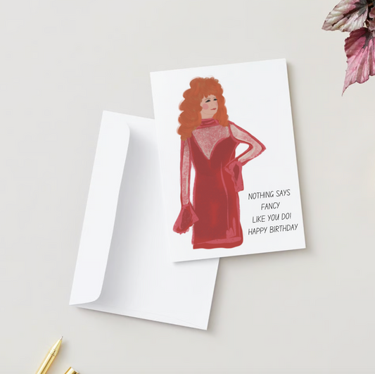 Printed 5x7 Folded Illustration Card: Reba Fancy Birthday