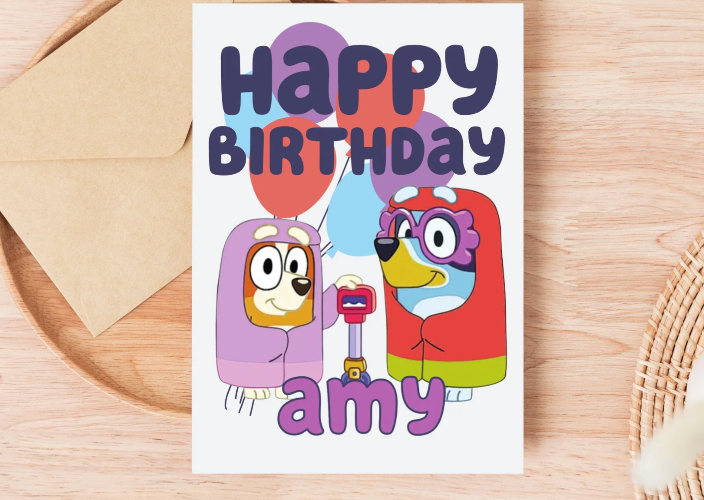 Printed 5x7 Bluey Birthday Card: Custom - ANY THEME