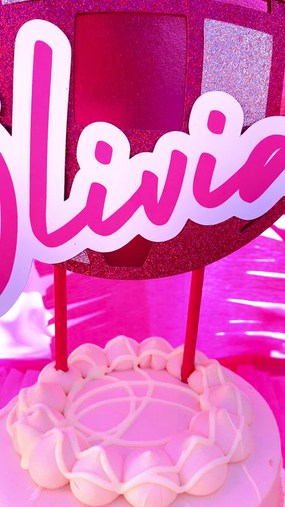 Pink Disco Birthday Cake Topper: Custom with Name and Age