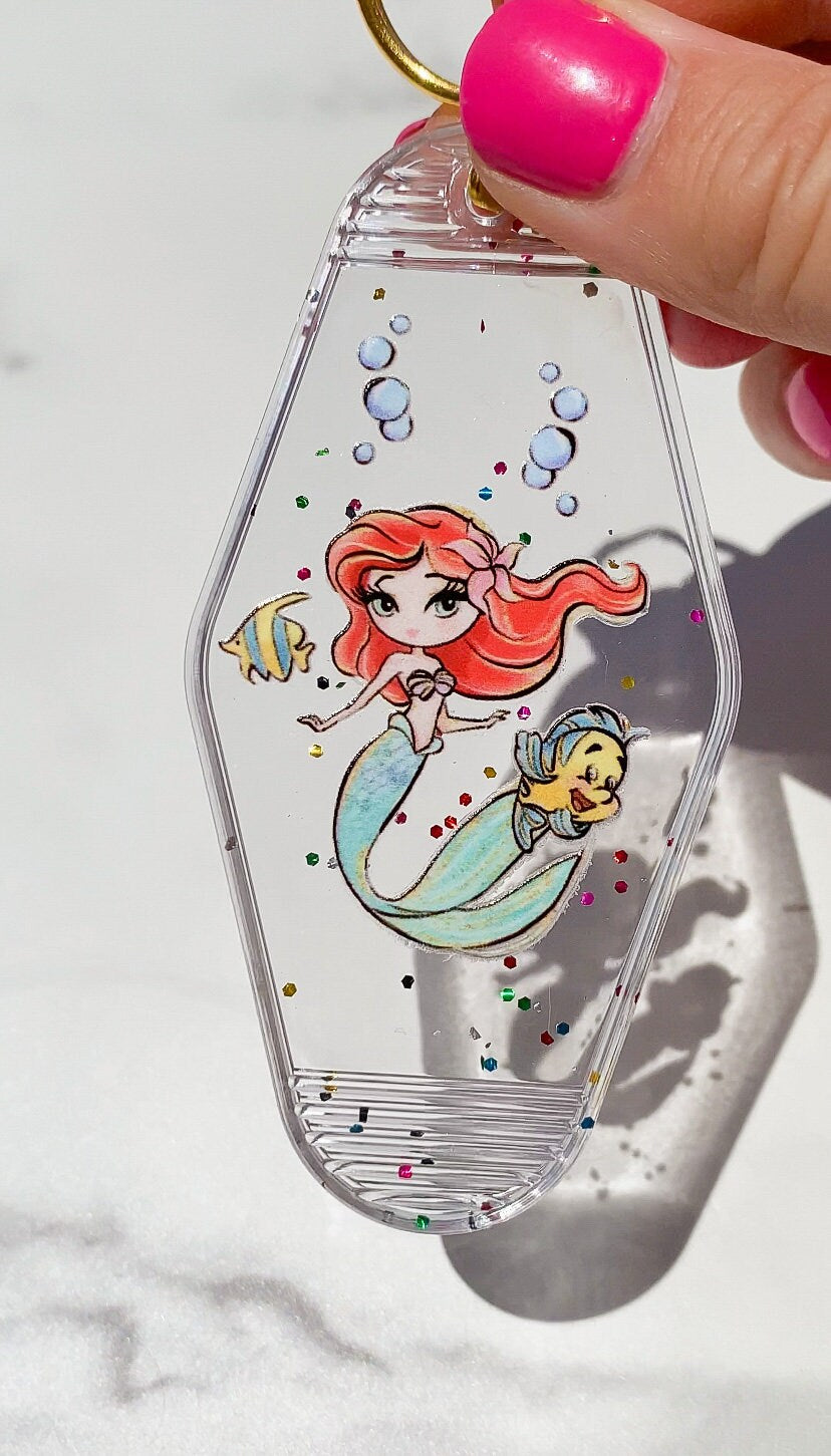 Motel Keychain: Clear Confetti Mermaid Custom with Initial Charm