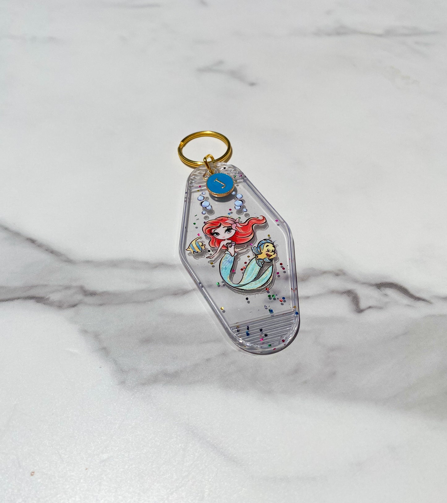 Motel Keychain: Clear Confetti Mermaid Custom with Initial Charm