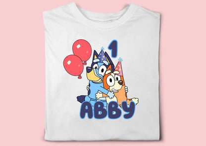 Bluey Birthday Balloon Custom Toddler T-Shirt with Name and Number